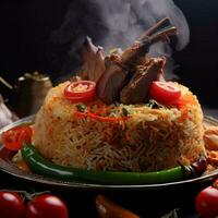 Tempting Biryani with Basmati Rice that was Absolutely Delicious by Generative AI photo