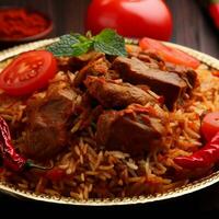 Tempting Biryani with Basmati Rice that was Absolutely Delicious by Generative AI photo