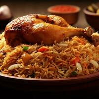 Tempting Biryani with Basmati Rice that was Absolutely Delicious by Generative AI photo