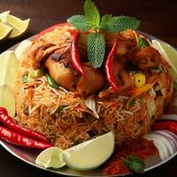 Tempting Biryani with Basmati Rice that was Absolutely Delicious by Generative AI photo