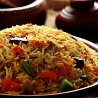 Tempting Biryani with Basmati Rice that was Absolutely Delicious by Generative AI photo