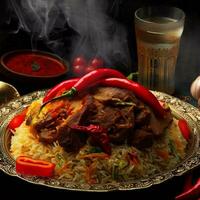 Tempting Biryani with Basmati Rice that was Absolutely Delicious by Generative AI photo