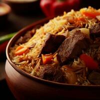 Tempting Biryani with Basmati Rice that was Absolutely Delicious by Generative AI photo