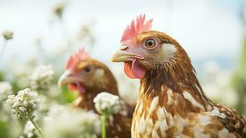 Free-range chickens on a chicken farm Generative ai photo