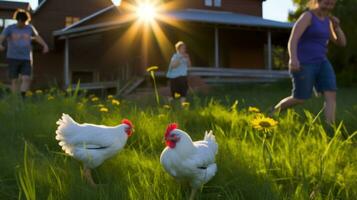 Free-range chickens on a chicken farm Generative ai photo