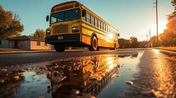 Bottom shot of a school bus. Generative AI photo