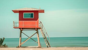 Lifeguard hut on the beach. Generative AI photo