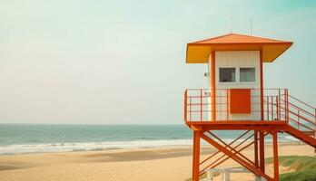 Lifeguard hut on the beach. Generative AI photo