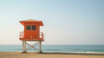 Lifeguard hut on the beach. Generative AI photo