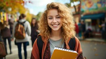 Artistic teenage girl holding a sketchbook.. Generative AI photo