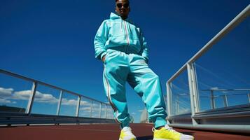 Athlete in a neon tracksuit with matching sneakers.. Generative AI photo