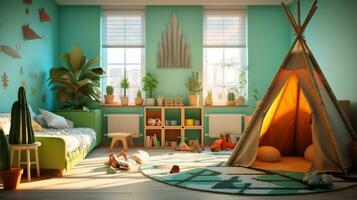 vacío para niños habitación en linda color tonos generativo ai foto