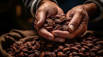 A man holding coffee beans in his hands. Generative AI photo