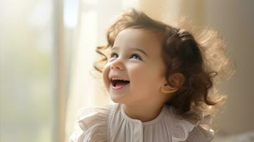 Dynamic shot of a cute baby laughing.. Generative AI photo