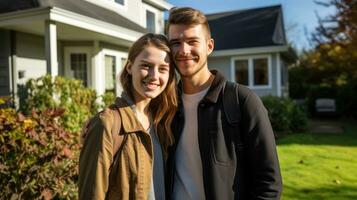 Young couple who just bought their house. Generative AI photo