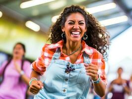 personas teniendo divertido y aprendizaje a el danza clase. generativo ai foto