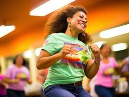 personas teniendo divertido y aprendizaje a el danza clase. generativo ai foto