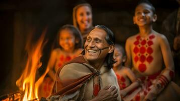 momento de tradicional ritual de un indígena comunidad. generativo ai foto