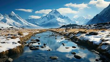 A snow capped mountain range in the Himalayas.. Generative AI photo