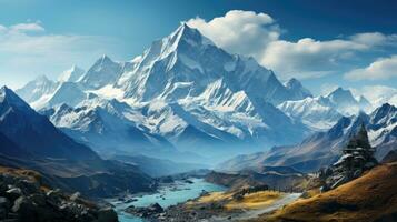 A snow capped mountain range in the Himalayas.. Generative AI photo