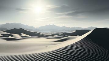 el Desierto es vasto y vacío, con arena dunas extensión a el horizonte.. generativo ai foto