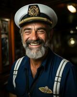 Sailor in a shirt with a nautical cap.. Generative AI photo