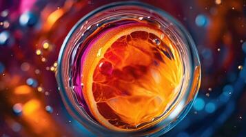 Top shot of a glass filled with a colorful cocktail. Generative AI photo