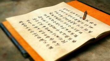 un sábana de papel con chino alfabetos generativo ai foto