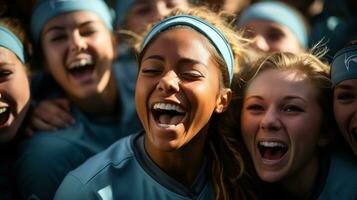 Women's baseball team celebrates victory. Generative AI photo