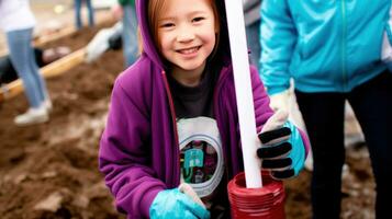 Young activists planting trees in a community garden.. Generative AI photo