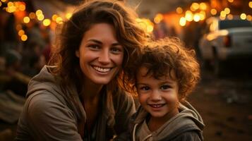 Mother and child pose with a smile. Generative AI photo