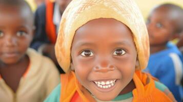 Smiling close-up photo of young African children. Generative AI