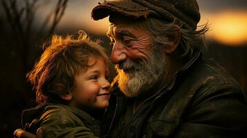 íntimo momento Entre un abuelo y su nieto. generativo ai foto