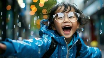 Little boy with long hair and wearing big glasses. Generative AI photo