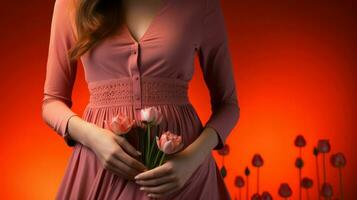 elegante mujer participación un Rosa. generativo ai foto