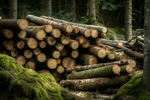 Wooden logs forest. Generate Ai photo