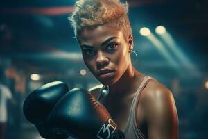 Woman african boxing gym. Generate Ai photo
