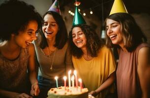 Women celebrating birthday. Generate Ai photo