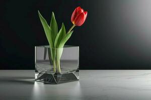 Tulip red color modern vase. Generate Ai photo