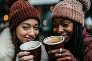 Two black girls coffee. Generate Ai photo