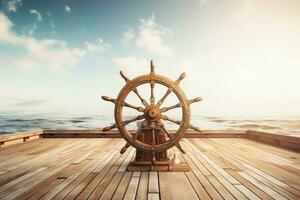 Steering ship wheel. Generate Ai photo