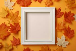 Autumn white picture frame decor. Generate Ai photo