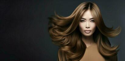 Woman swirls hair banner. Generate Ai photo