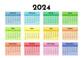 Calendar for 2024 isolated on a white background vector