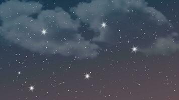 Night sky with clouds and many stars. Abstract nature background with stardust in deep universe. Vector illustration.