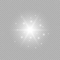 Light effect of lens flares. White glowing lights starburst effects with sparkles on a grey background. Vector illustration