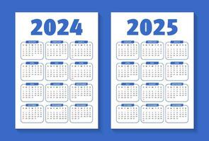 2024 and 2025 editable calendar template vector