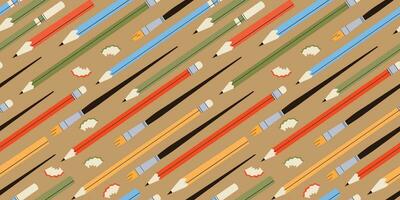 Seamless pattern with various pencils and crayons vector