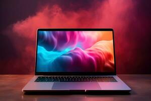 Mockup of beautiful laptop with multicolor background, Generative AI illustration photo