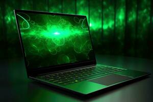Mockup of beautiful laptop with multicolor background, Generative AI illustration photo